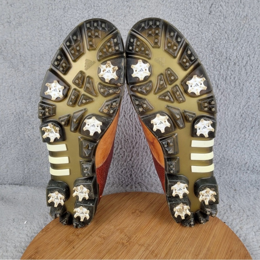 Men's Adidas Gold Shoes Brown and Tan Leather Shoes - Picture 10 of 11